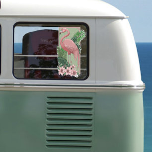 Tropical Pink fLamingo Green Palm Leaves Lily Sticker