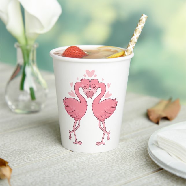 Tropical Pink Flamingo Hawaiian Beach Wedding  Paper Cups (Insitu)
