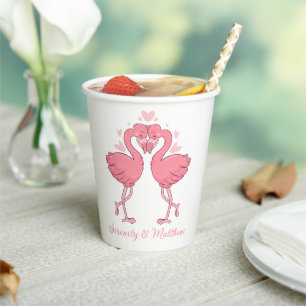 Tropical Pink Flamingo Hawaiian Beach Wedding Paper Cups
