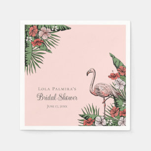 Tropical Pink Flamingo Hawaiian Bridal Shower Napkins