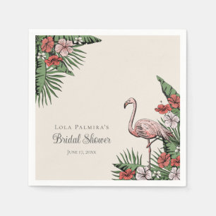 Tropical Pink Flamingo Hawaiian Bridal Shower Napkins