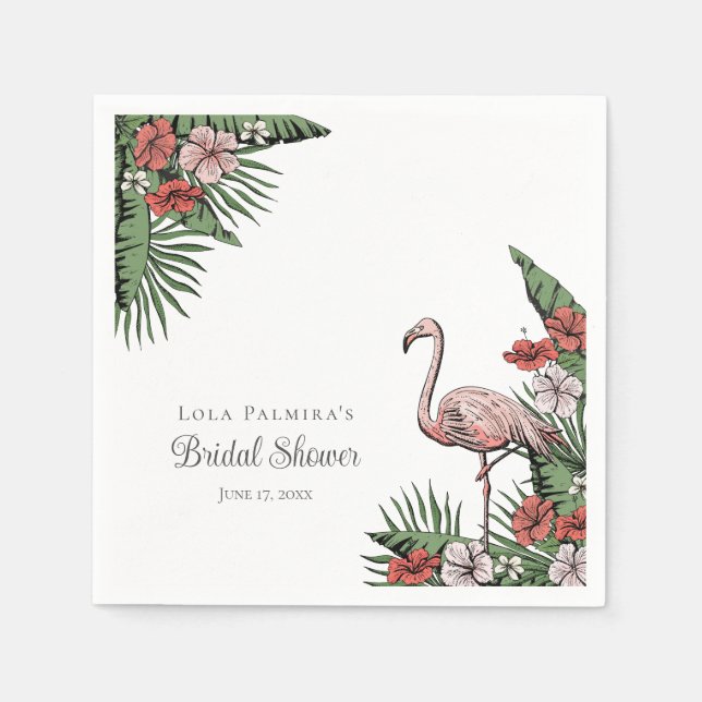 Tropical Pink Flamingo Hawaiian Bridal Shower Napkins (Front)