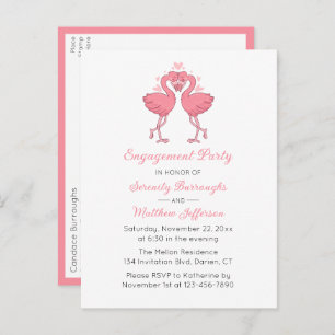Tropical Pink Flamingo Hawaiian Engagement Party Invitation Postcard
