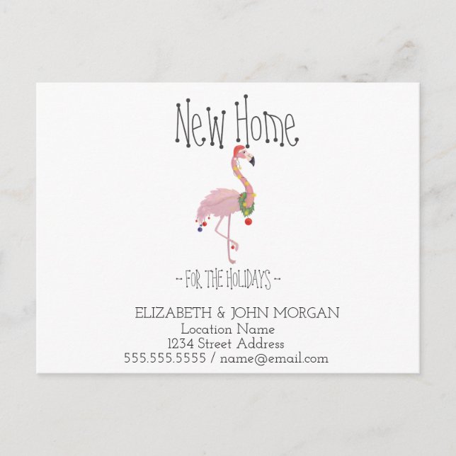 Tropical Pink Flamingo Holidays New Address Announcement Postcard (Front)