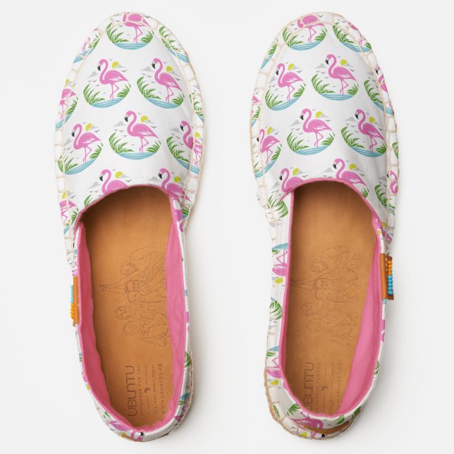 Tropical Pink Flamingo in Water, Sun, Clouds Espadrilles (Front)