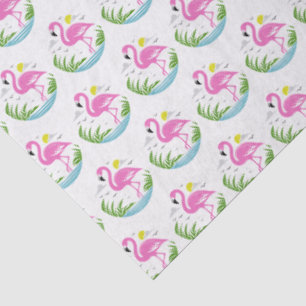 Tropical Pink Flamingo in Water, Sun, Clouds Tissue Paper