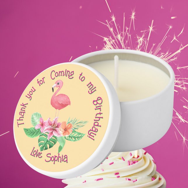 Tropical Pink Flamingo Kids Birthday Thank You Mini Candle Favors (Creator Uploaded)