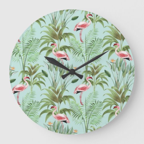 Tropical Pink Flamingo Large Clock