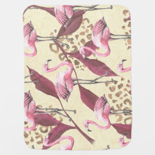 Tropical pink flamingo, leopard pattern. baby blanket
