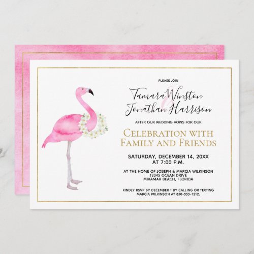 Tropical Pink Flamingo Magnolia Floral Reception Invitation