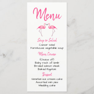Tropical Pink Flamingo Menu Wedding Bridal Shower