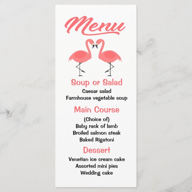 Tropical Pink Flamingo Menu Wedding, Party Luau (Front)