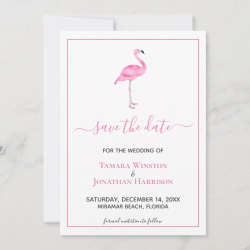 Tropical Pink Flamingo Modern Beach Wedding Save The Date