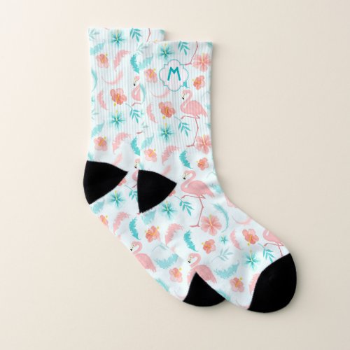Tropical Pink Flamingo Monogram Socks