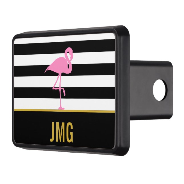 Tropical Pink Flamingo Monogrammed Hitch Cover (Left)
