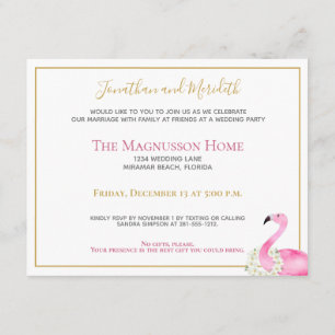 Tropical Pink Flamingo No Gifts Reception Party Invitation