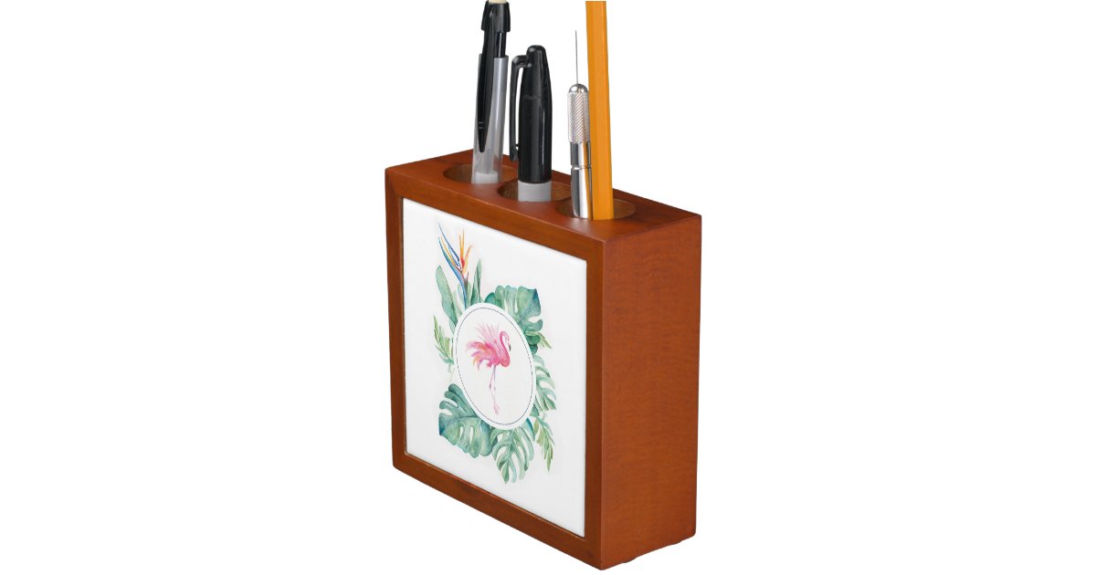 Tropical Pink Flamingo Office Pencil Pen Holder Zazzle Com