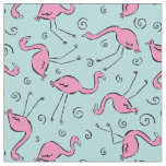 Tropical Pink Flamingo on Aqua Blue Pattern Fabric