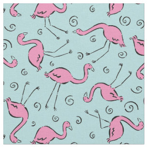 Tropical Pink Flamingo on Aqua Blue Pattern Fabric