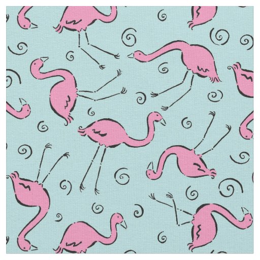 Tropical Pink Flamingo on Aqua Blue Pattern Fabric