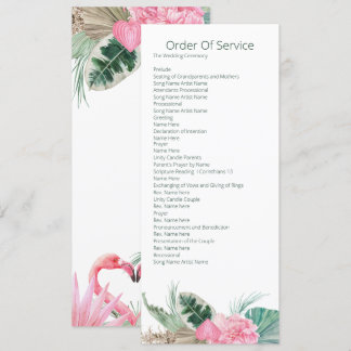 Tropical Pink Flamingo Order of Service Wedding Invitation