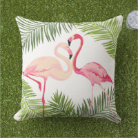 Tropical Pink Flamingo Pair Palm Frond