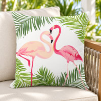 Tropical Pink Flamingo Pair Palm Frond