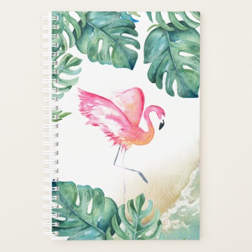 Tropical Pink Flamingo Palm Leaves Watercolor Planner