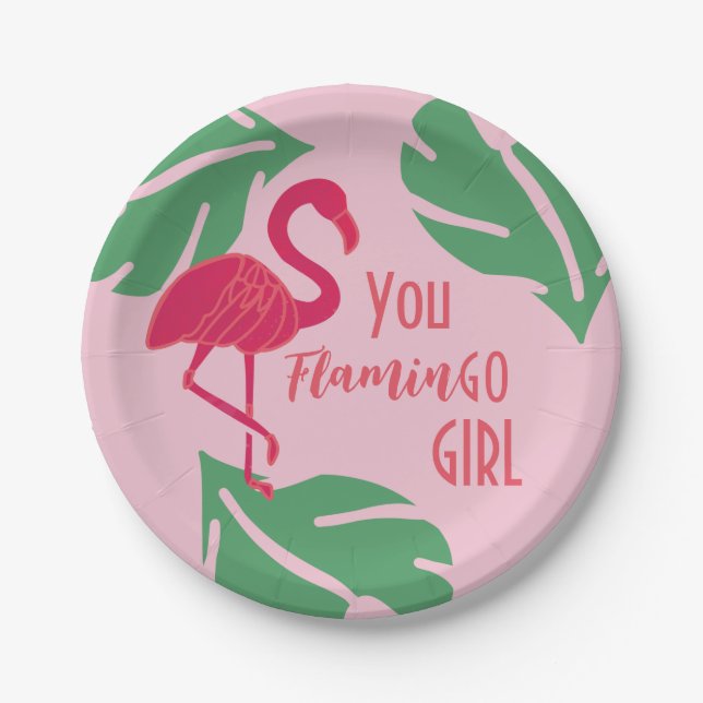 Tropical Pink Flamingo Paper Plates (Front)