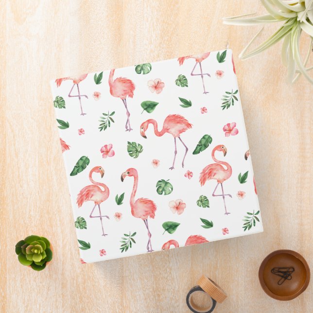 Tropical Pink Flamingo Pattern 3 Ring Binder (In Situ)