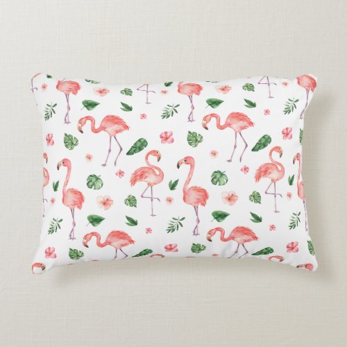Tropical Pink Flamingo Pattern Accent Pillow
