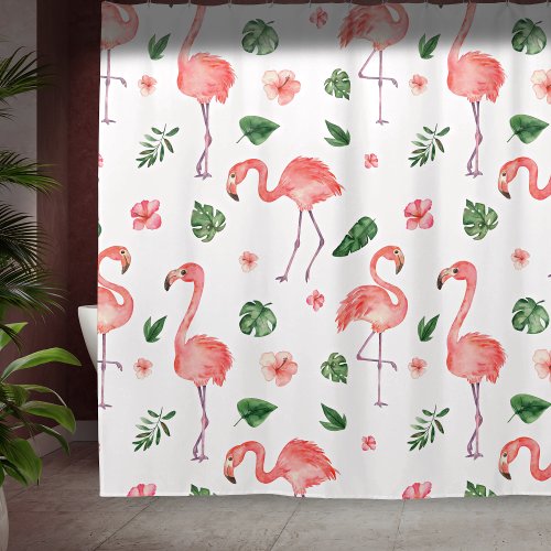 Tropical Pink Flamingo Pattern Bathroom Shower Curtain