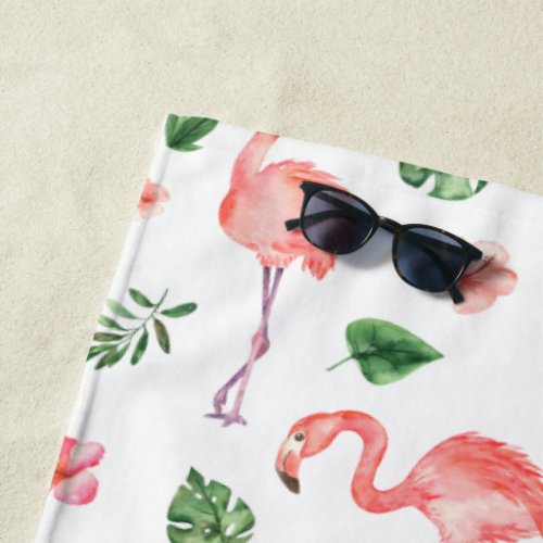 Tropical Pink Flamingo Pattern Beach Towel