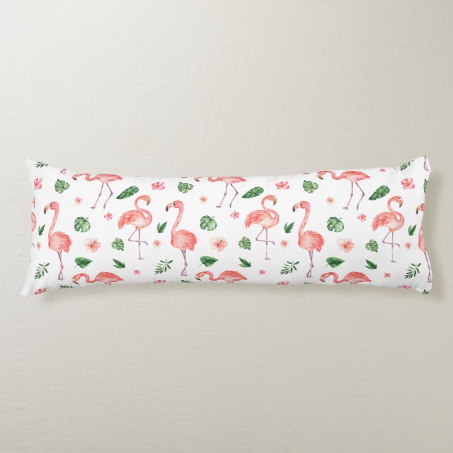 Tropical Pink Flamingo Pattern Body Pillow (Front)