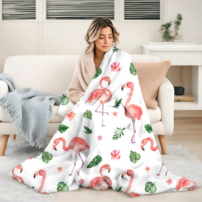 Tropical Pink Flamingo Pattern Fleece Blanket (Creator Uploaded)