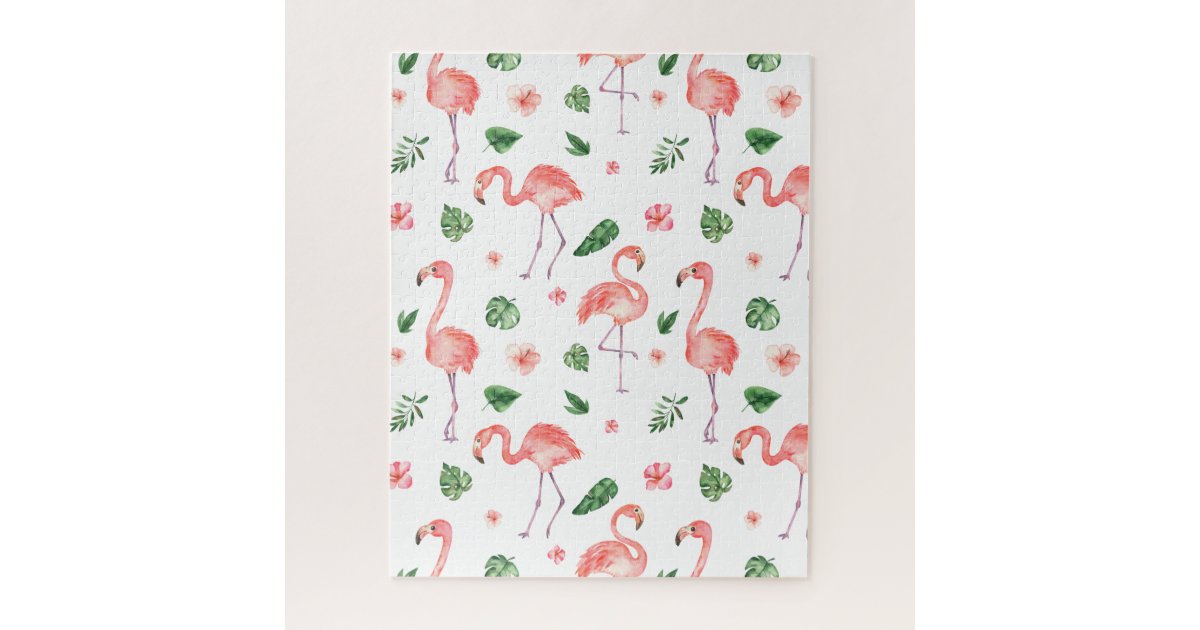 Tropical Pink Flamingo Pattern Jigsaw Puzzle | Zazzle