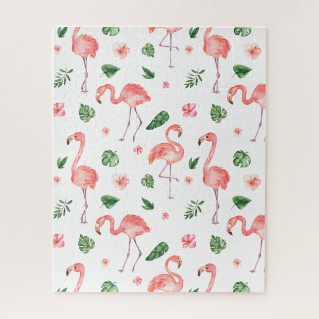 Tropical Pink Flamingo Pattern Jigsaw Puzzle (Vertical)