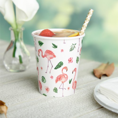 Tropical Pink Flamingo Pattern Paper Cups