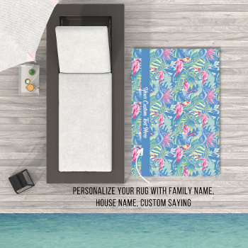 Tropical Pink Flamingo Pattern Personalized Text Rug by colorfulgalshop at Zazzle
