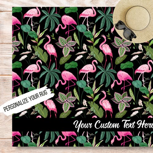 Tropical Pink Flamingo Pattern Personalized Text Rug