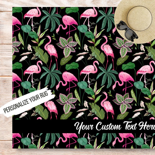 Tropical Pink Flamingo Pattern Personalized Text Rug (Creator Uploaded)