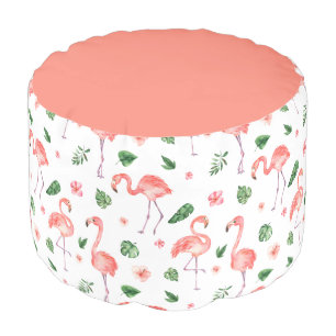 Tropical Pink Flamingo Pattern Pouf