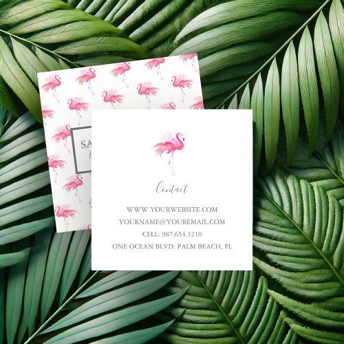 Tropical Pink Flamingo Pattern Square Business Card