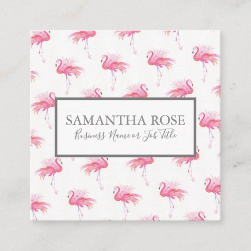 Tropical Pink Flamingo Pattern Square Business Card