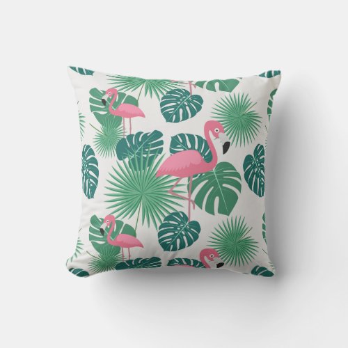 Tropical Pink Flamingo Pattern Throw Pillow