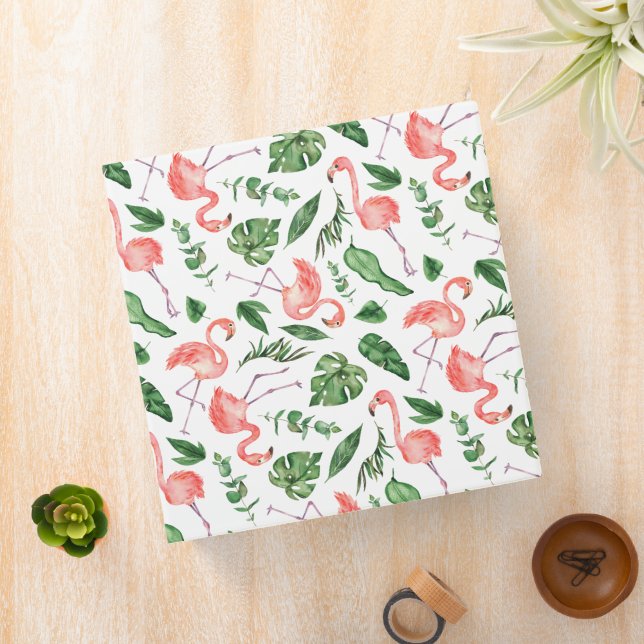 Tropical Pink Flamingo Pattern v2 3 Ring Binder (In Situ)