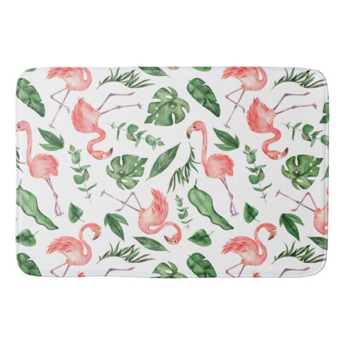 Tropical Pink Flamingo Pattern v2 Bathroom Bath Mat