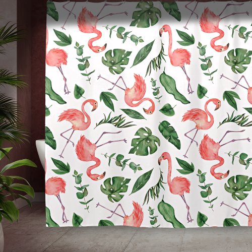 Tropical Pink Flamingo Pattern v2 Bathroom Shower Curtain