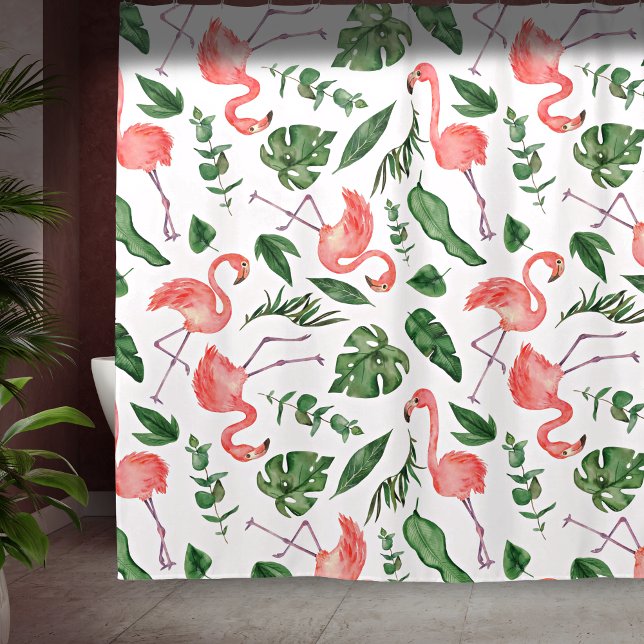 Tropical Pink Flamingo Pattern v2 Bathroom Shower Curtain (Creator Uploaded)