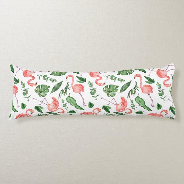 Tropical Pink Flamingo Pattern v2 Body Pillow (Front)
